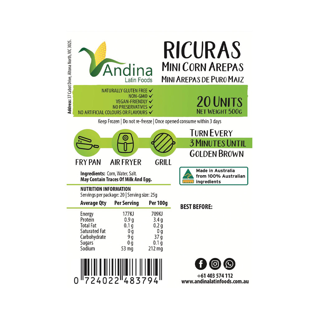Mini White Corn Arepas Ricuras x20 (450g)